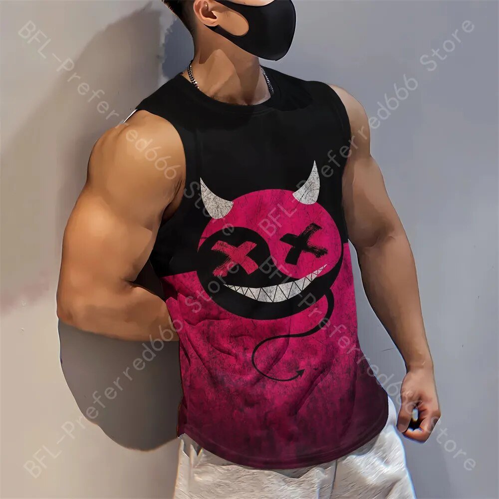 Summer Men Gym Tank Tops Mesh Running Sport Fitness Sleeveless Shirt Smile 3D Printed Vintage Quick Dry Singlets Men's Clothing - Yallafit