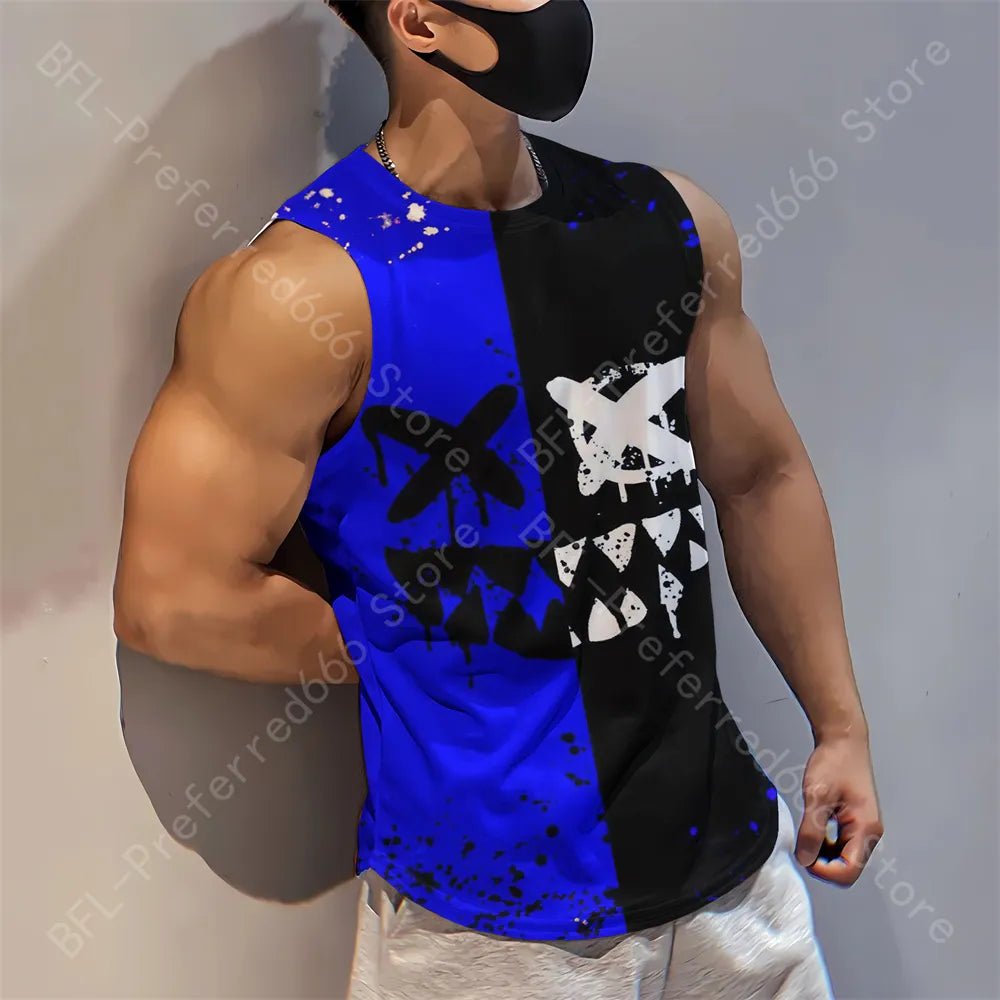 Summer Men Gym Tank Tops Mesh Running Sport Fitness Sleeveless Shirt Smile 3D Printed Vintage Quick Dry Singlets Men's Clothing - Yallafit