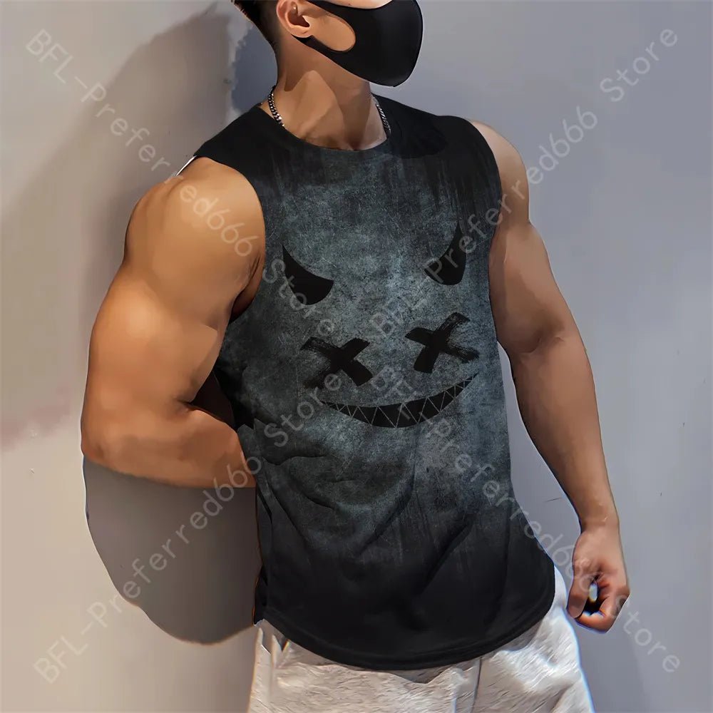 Summer Men Gym Tank Tops Mesh Running Sport Fitness Sleeveless Shirt Smile 3D Printed Vintage Quick Dry Singlets Men's Clothing - Yallafit