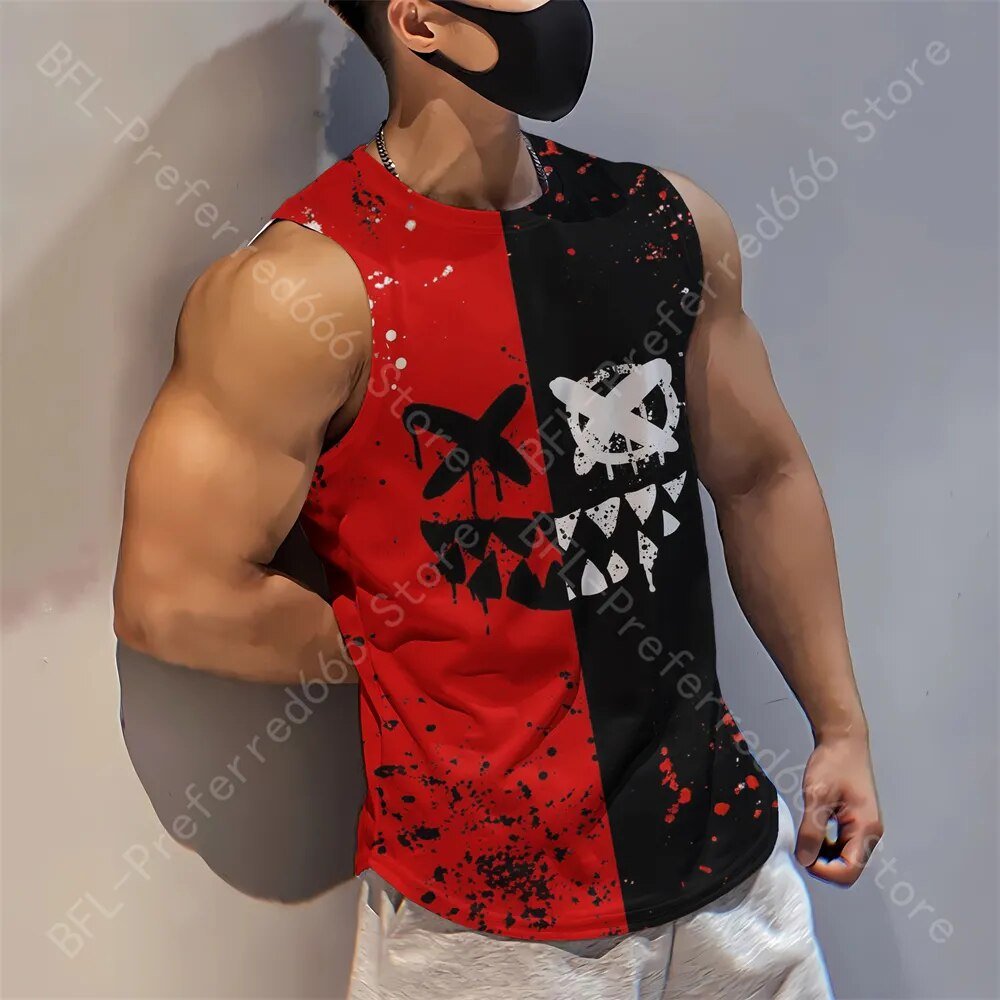 Summer Men Gym Tank Tops Mesh Running Sport Fitness Sleeveless Shirt Smile 3D Printed Vintage Quick Dry Singlets Men's Clothing - Yallafit