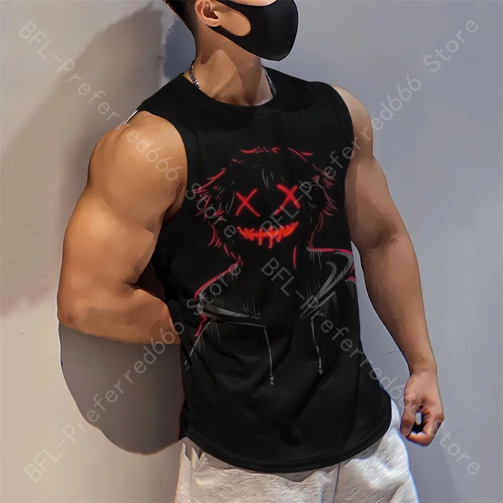 Summer Men Gym Tank Tops Mesh Running Sport Fitness Sleeveless Shirt Smile 3D Printed Vintage Quick Dry Singlets Men's Clothing - Yallafit