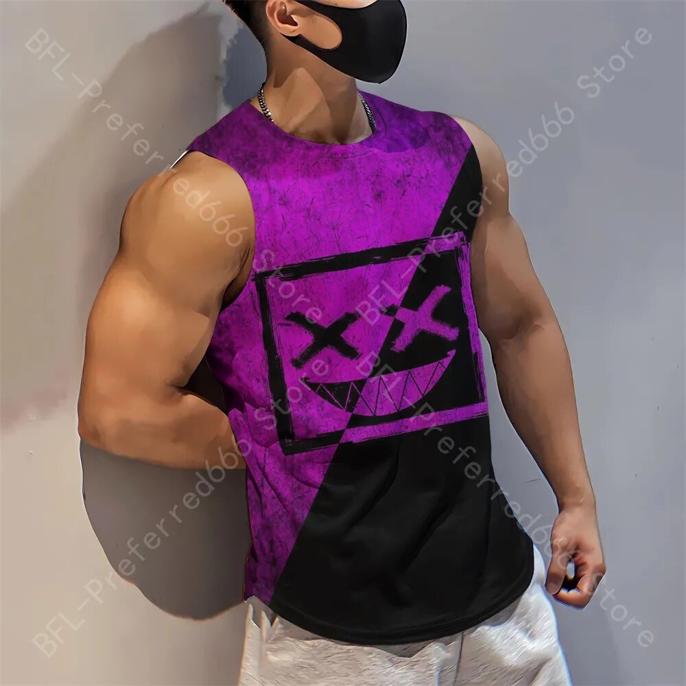 Summer Men Gym Tank Tops Mesh Running Sport Fitness Sleeveless Shirt Smile 3D Printed Vintage Quick Dry Singlets Men's Clothing - Yallafit