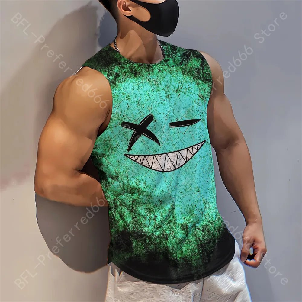 Summer Men Gym Tank Tops Mesh Running Sport Fitness Sleeveless Shirt Smile 3D Printed Vintage Quick Dry Singlets Men's Clothing - Yallafit