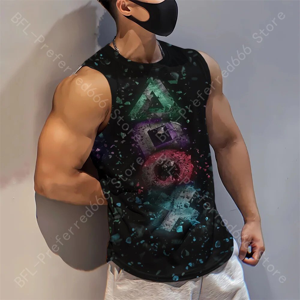 Summer Men Gym Tank Tops Mesh Running Sport Fitness Sleeveless Shirt Smile 3D Printed Vintage Quick Dry Singlets Men's Clothing - Yallafit