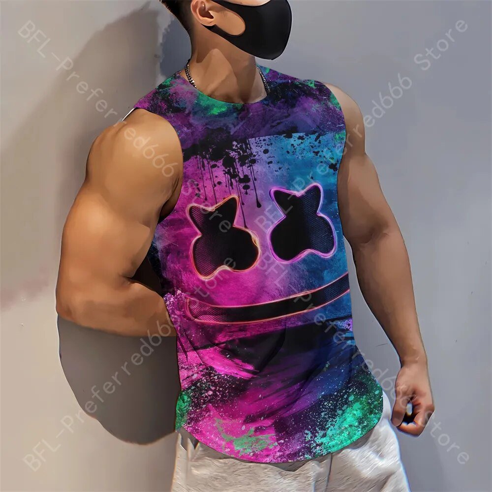 Summer Men Gym Tank Tops Mesh Running Sport Fitness Sleeveless Shirt Smile 3D Printed Vintage Quick Dry Singlets Men's Clothing - Yallafit
