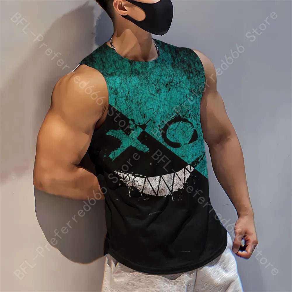Summer Men Gym Tank Tops Mesh Running Sport Fitness Sleeveless Shirt Smile 3D Printed Vintage Quick Dry Singlets Men's Clothing - Yallafit