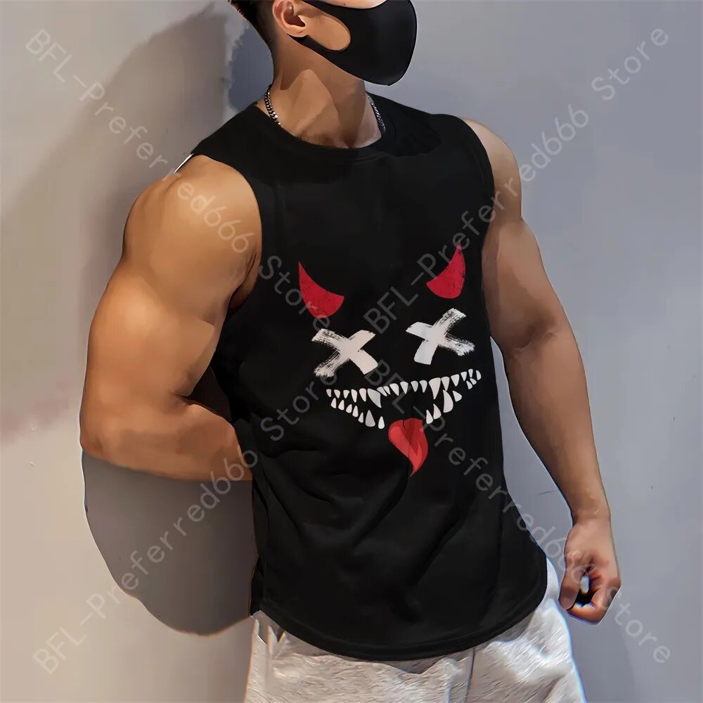 Summer Men Gym Tank Tops Mesh Running Sport Fitness Sleeveless Shirt Smile 3D Printed Vintage Quick Dry Singlets Men's Clothing - Yallafit