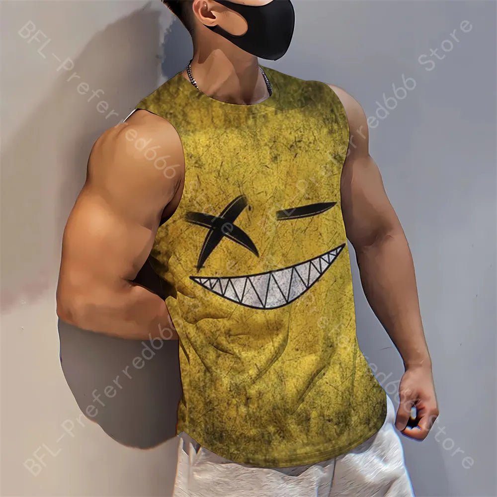Summer Men Gym Tank Tops Mesh Running Sport Fitness Sleeveless Shirt Smile 3D Printed Vintage Quick Dry Singlets Men's Clothing - Yallafit