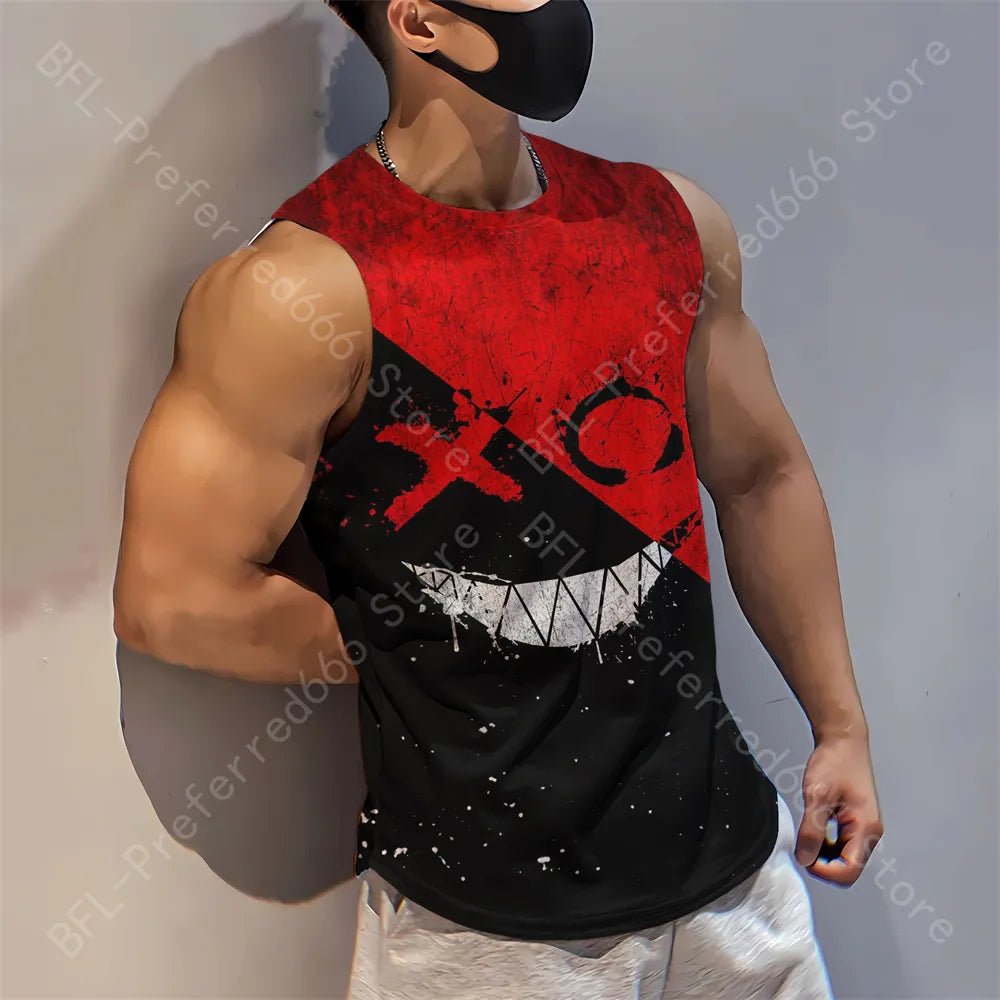 Summer Men Gym Tank Tops Mesh Running Sport Fitness Sleeveless Shirt Smile 3D Printed Vintage Quick Dry Singlets Men's Clothing - Yallafit