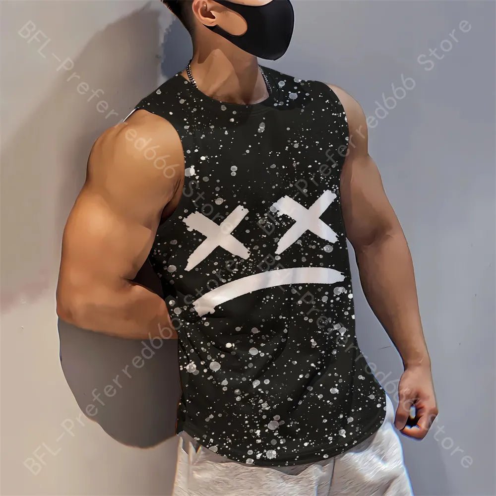 Summer Men Gym Tank Tops Mesh Running Sport Fitness Sleeveless Shirt Smile 3D Printed Vintage Quick Dry Singlets Men's Clothing - Yallafit