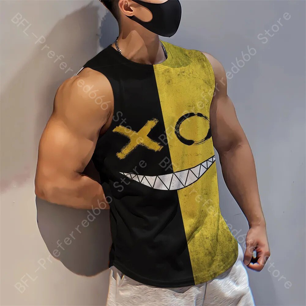 Summer Men Gym Tank Tops Mesh Running Sport Fitness Sleeveless Shirt Smile 3D Printed Vintage Quick Dry Singlets Men's Clothing - Yallafit