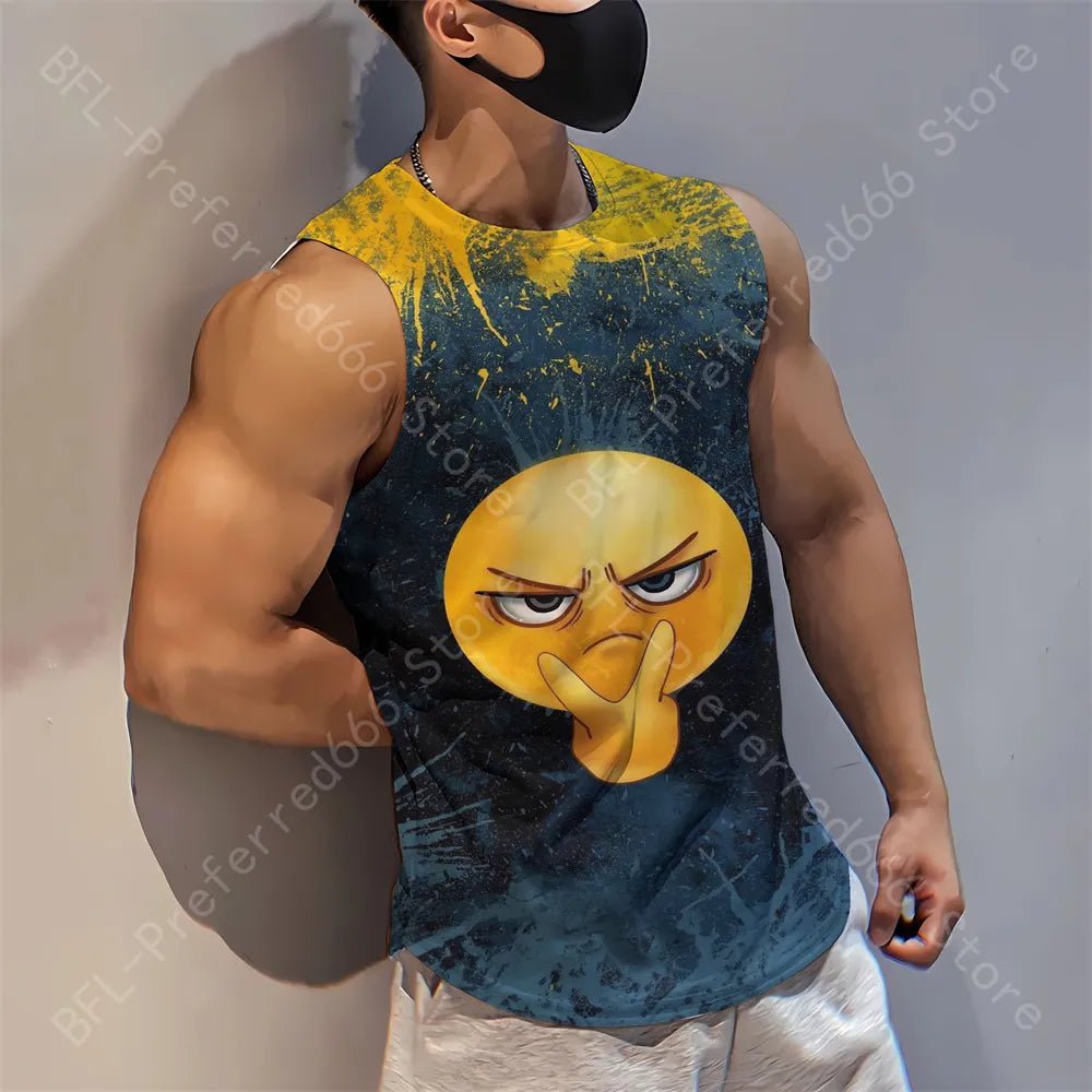 Summer Men Gym Tank Tops Mesh Running Sport Fitness Sleeveless Shirt Smile 3D Printed Vintage Quick Dry Singlets Men's Clothing - Yallafit