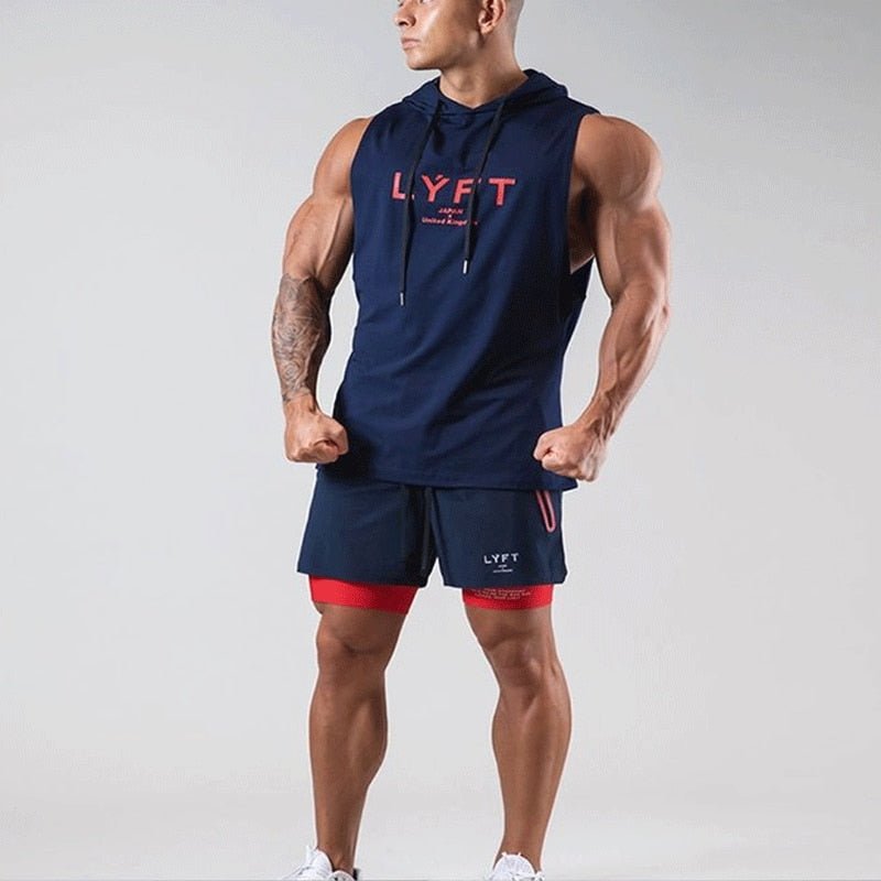 Summer Sleeveless Hoodie Gym Men's Vest Sports Bodybuilding Fitness Navy Blue Sports Vest Basketball Fashion Slim Casual Tops - Yallafit 0