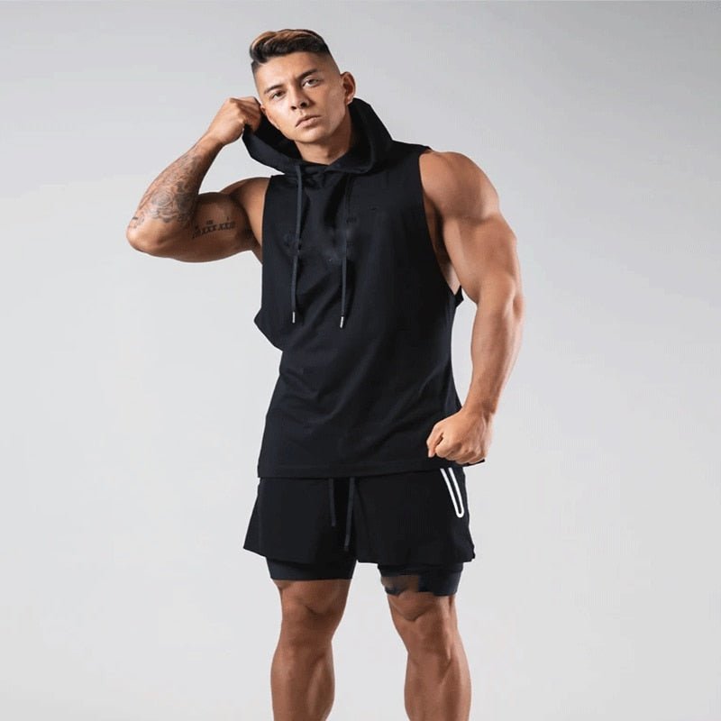 Summer Sleeveless Hoodie Gym Men's Vest Sports Bodybuilding Fitness Navy Blue Sports Vest Basketball Fashion Slim Casual Tops - Yallafit 0