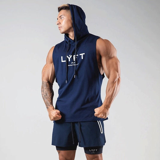 Summer Sleeveless Hoodie Gym Men's Vest Sports Bodybuilding Fitness Navy Blue Sports Vest Basketball Fashion Slim Casual Tops - Yallafit 0