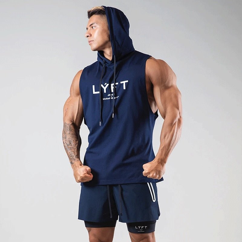 Summer Sleeveless Hoodie Gym Men's Vest Sports Bodybuilding Fitness Navy Blue Sports Vest Basketball Fashion Slim Casual Tops - Yallafit 0