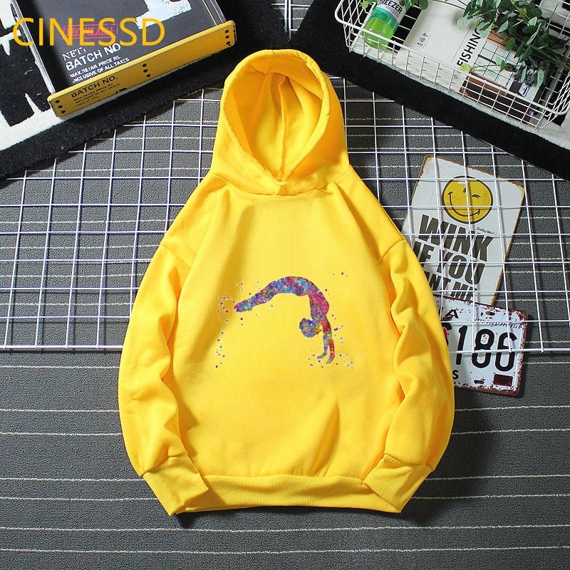 Super Watercolor Gymnastics Girl Printed Hoodies For Teen Girls GYM Lover Kids Sweatshirt Winter Top Students Cutom Diy Clothes - Yallafit