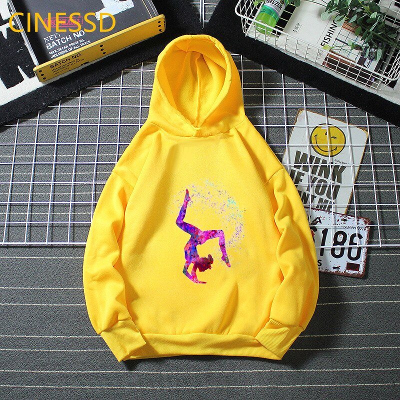 Super Watercolor Gymnastics Girl Printed Hoodies For Teen Girls GYM Lover Kids Sweatshirt Winter Top Students Cutom Diy Clothes - Yallafit