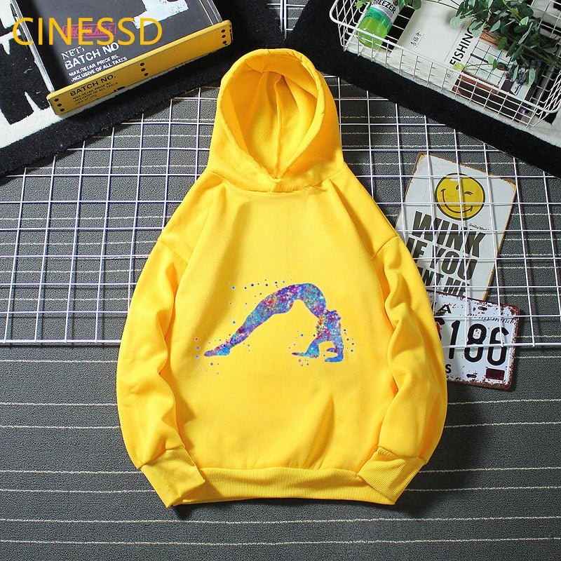 Super Watercolor Gymnastics Girl Printed Hoodies For Teen Girls GYM Lover Kids Sweatshirt Winter Top Students Cutom Diy Clothes - Yallafit