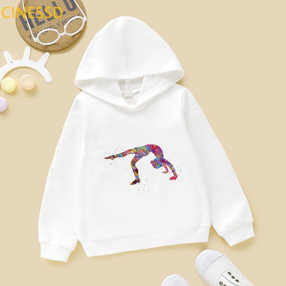 Super Watercolor Gymnastics Girl Printed Hoodies For Teen Girls GYM Lover Kids Sweatshirt Winter Top Students Cutom Diy Clothes - Yallafit
