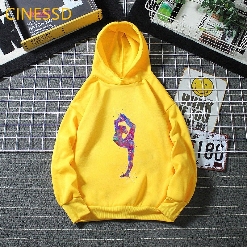 Super Watercolor Gymnastics Girl Printed Hoodies For Teen Girls GYM Lover Kids Sweatshirt Winter Top Students Cutom Diy Clothes - Yallafit