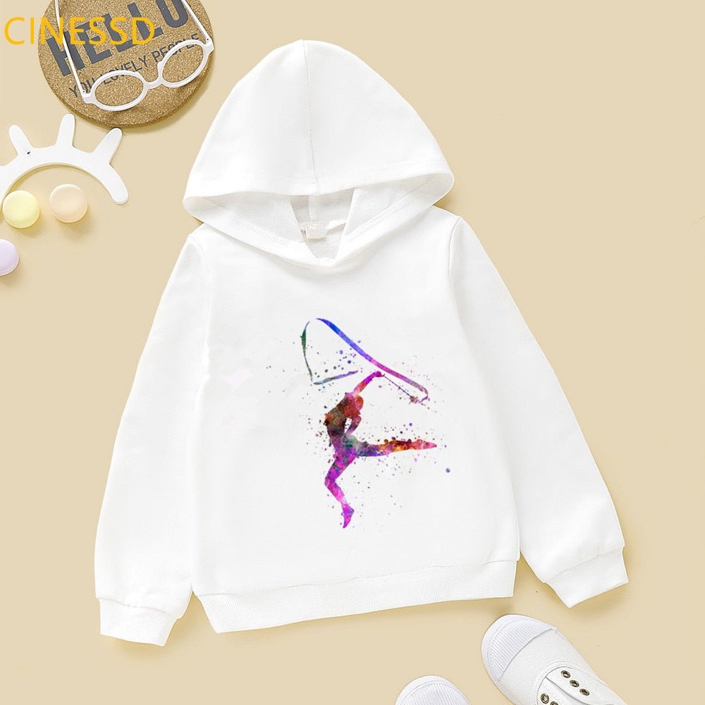 Super Watercolor Gymnastics Girl Printed Hoodies For Teen Girls GYM Lover Kids Sweatshirt Winter Top Students Cutom Diy Clothes - Yallafit