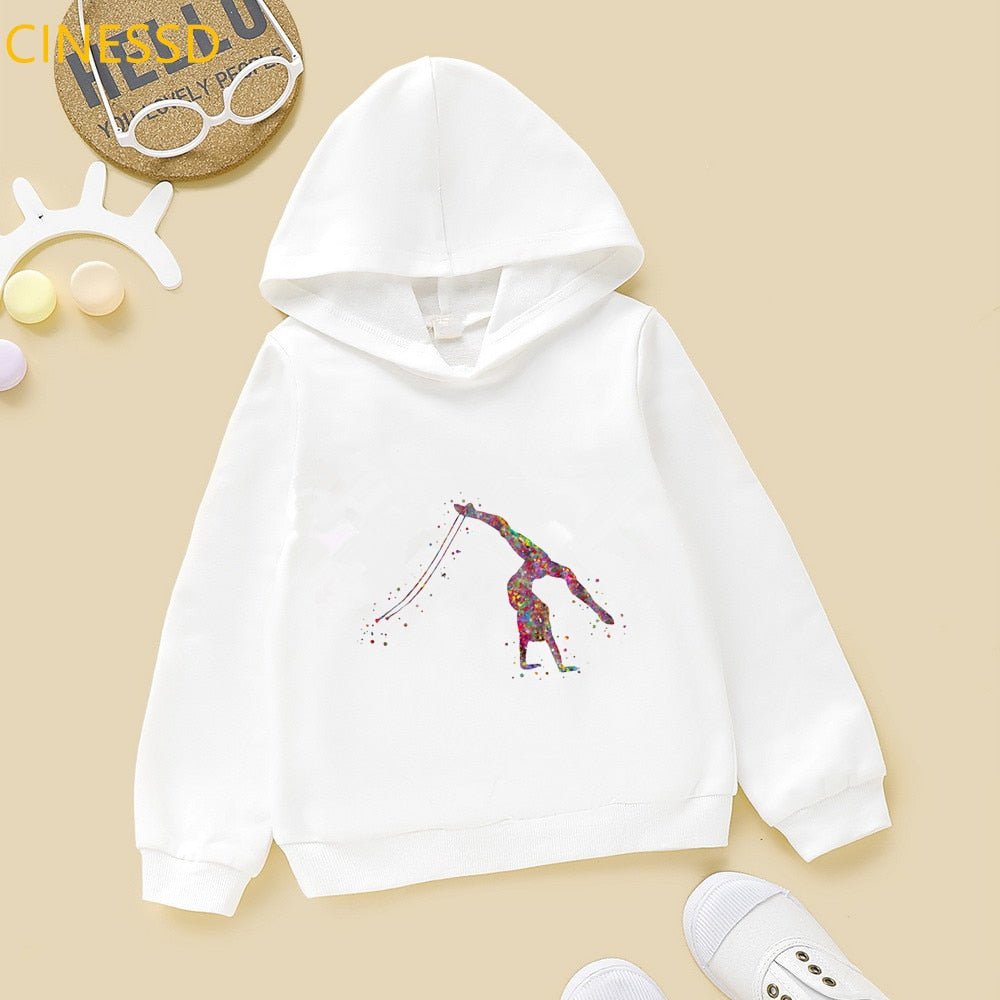 Super Watercolor Gymnastics Girl Printed Hoodies For Teen Girls GYM Lover Kids Sweatshirt Winter Top Students Cutom Diy Clothes - Yallafit