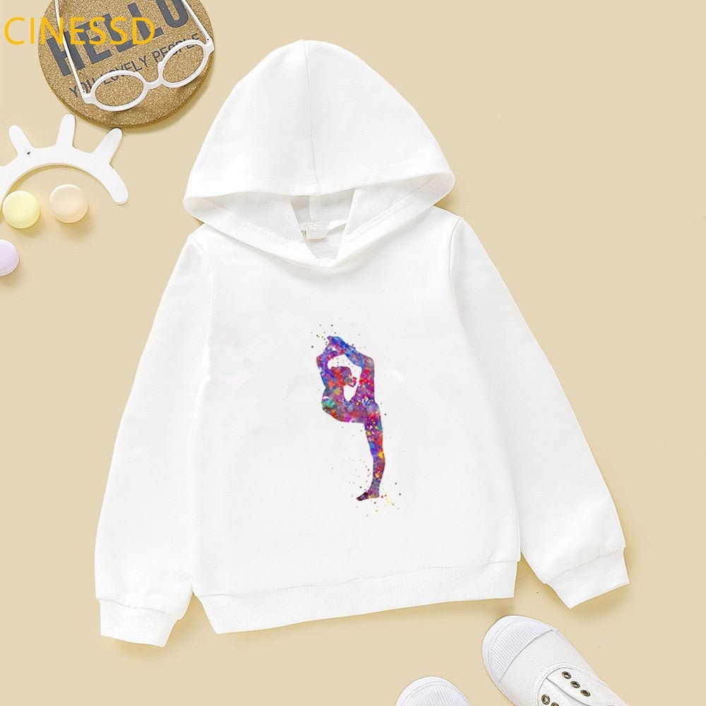 Super Watercolor Gymnastics Girl Printed Hoodies For Teen Girls GYM Lover Kids Sweatshirt Winter Top Students Cutom Diy Clothes - Yallafit
