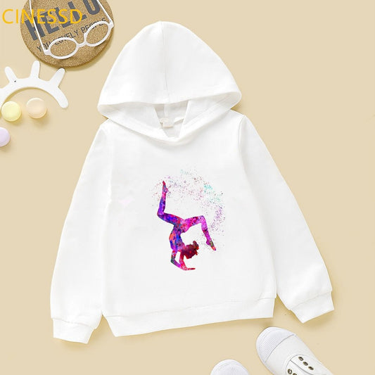 Super Watercolor Gymnastics Girl Printed Hoodies For Teen Girls GYM Lover Kids Sweatshirt Winter Top Students Cutom Diy Clothes - Yallafit