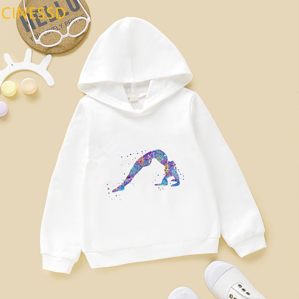Super Watercolor Gymnastics Girl Printed Hoodies For Teen Girls GYM Lover Kids Sweatshirt Winter Top Students Cutom Diy Clothes - Yallafit