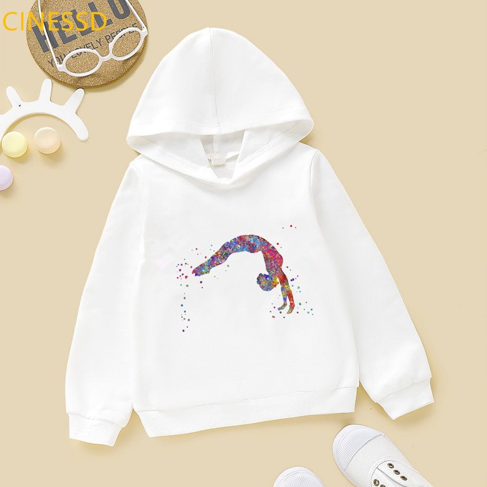 Super Watercolor Gymnastics Girl Printed Hoodies For Teen Girls GYM Lover Kids Sweatshirt Winter Top Students Cutom Diy Clothes - Yallafit