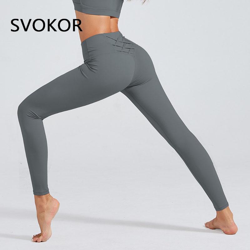 SVOKOR High waist Cross Leggings Women Solid Fitness Workout Pants Slim Fit Sport Push Up Leggings - Yallafit 0