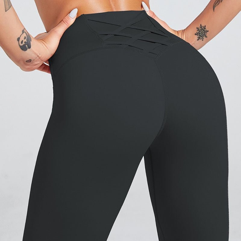 SVOKOR High waist Cross Leggings Women Solid Fitness Workout Pants Slim Fit Sport Push Up Leggings - Yallafit 0