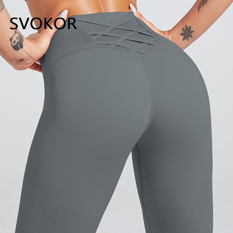 SVOKOR High waist Cross Leggings Women Solid Fitness Workout Pants Slim Fit Sport Push Up Leggings - Yallafit 0