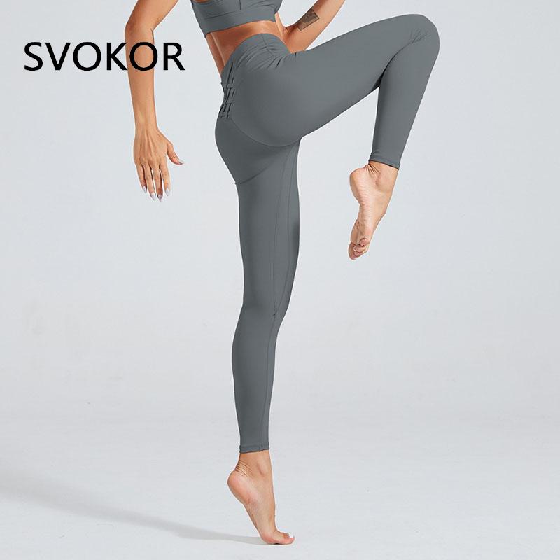 SVOKOR High waist Cross Leggings Women Solid Fitness Workout Pants Slim Fit Sport Push Up Leggings - Yallafit 0
