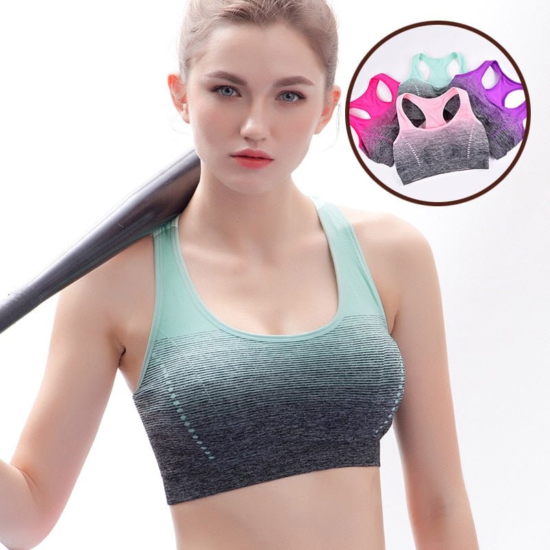 THUNSHION Sports Bra High Stretch Breathable Top Fitness Women Padded for Running Yoga Gym Seamless Crop Bra Gradient Sport Bra - Yallafit 0