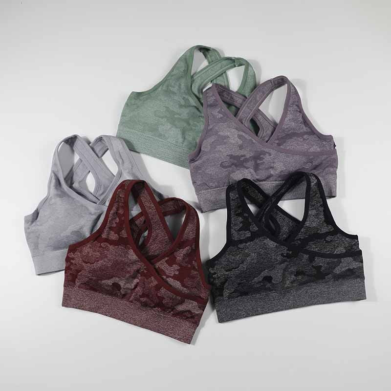 Women Camo Seamless Sport Bra Top Back Cross Padded Yoga Brassiere Fitness Crop Top Female Sport Yoga Bra Push Up Sports Bra - Yallafit 0