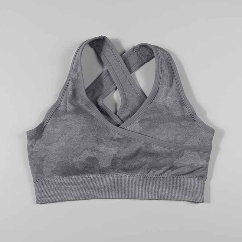 Women Camo Seamless Sport Bra Top Back Cross Padded Yoga Brassiere Fitness Crop Top Female Sport Yoga Bra Push Up Sports Bra - Yallafit 0