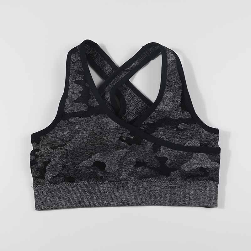 Women Camo Seamless Sport Bra Top Back Cross Padded Yoga Brassiere Fitness Crop Top Female Sport Yoga Bra Push Up Sports Bra - Yallafit 0