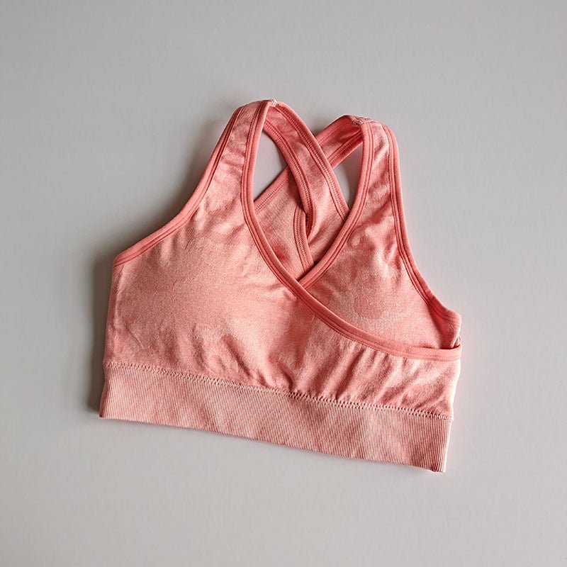 Women Camo Seamless Sport Bra Top Back Cross Padded Yoga Brassiere Fitness Crop Top Female Sport Yoga Bra Push Up Sports Bra - Yallafit 0