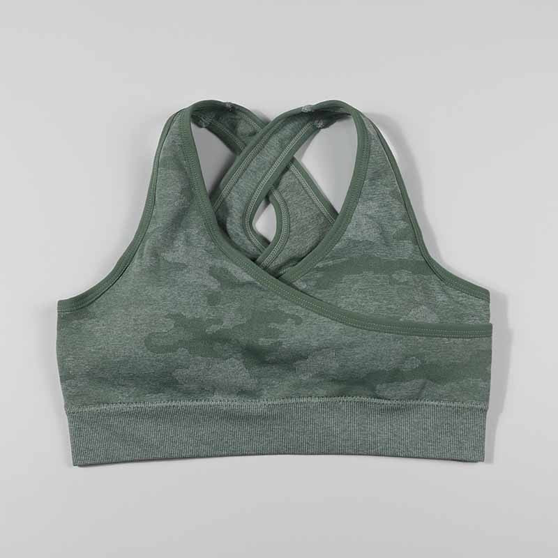 Women Camo Seamless Sport Bra Top Back Cross Padded Yoga Brassiere Fitness Crop Top Female Sport Yoga Bra Push Up Sports Bra - Yallafit 0