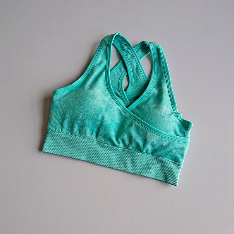 Women Camo Seamless Sport Bra Top Back Cross Padded Yoga Brassiere Fitness Crop Top Female Sport Yoga Bra Push Up Sports Bra - Yallafit 0