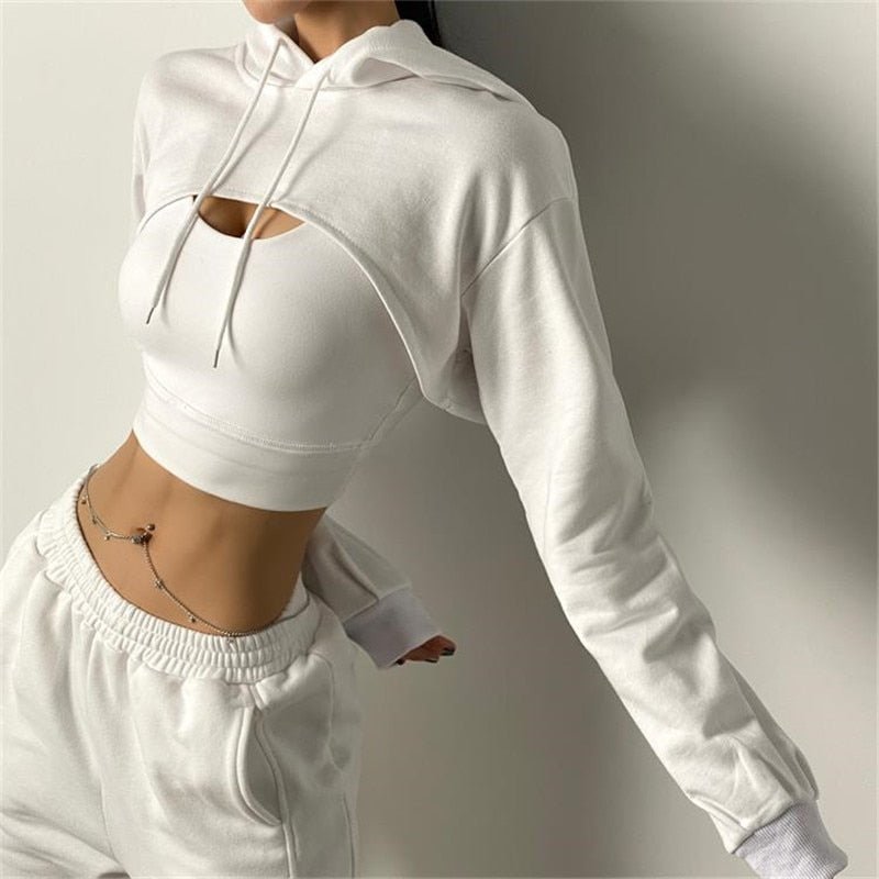 Women Fitness Crop Top Cotton Sports Shirts Long Sleeves Hoodie Sweatshirt Gym Workout Yoga T-shirts - Yallafit 0