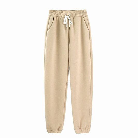 Women Fleece Sports Pants 2022 Autumn Winter Solid Loose Lace-up Long Trousers Tracksuit Casual Sweatpants Shorts - Yallafit 0