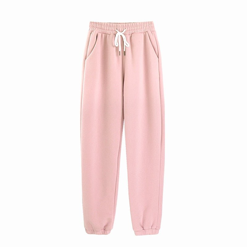 Women Fleece Sports Pants 2022 Autumn Winter Solid Loose Lace-up Long Trousers Tracksuit Casual Sweatpants Shorts - Yallafit 0