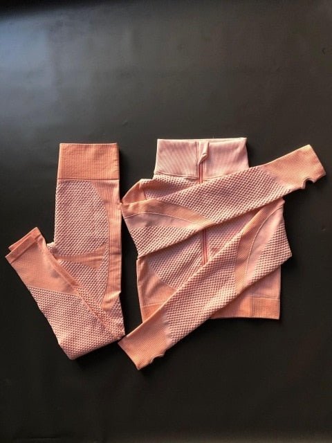 Women Sports Bras Crop Tops High Waist 2Pcs Yoga Sets Zipper Tracksuits Outfits Sportswear Jogging Suit Sweatpants Sport Jogger - Yallafit