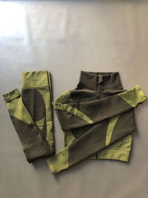 Women Sports Bras Crop Tops High Waist 2Pcs Yoga Sets Zipper Tracksuits Outfits Sportswear Jogging Suit Sweatpants Sport Jogger - Yallafit