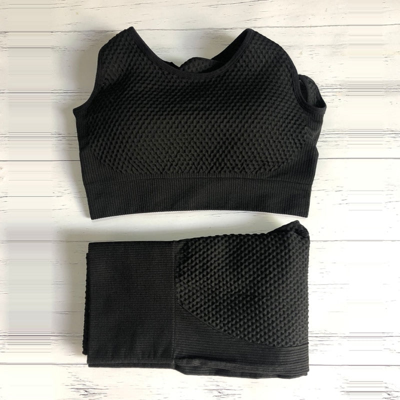 Women Sports Bras Crop Tops High Waist 2Pcs Yoga Sets Zipper Tracksuits Outfits Sportswear Jogging Suit Sweatpants Sport Jogger - Yallafit