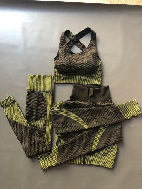 Women Sports Bras Crop Tops High Waist 2Pcs Yoga Sets Zipper Tracksuits Outfits Sportswear Jogging Suit Sweatpants Sport Jogger - Yallafit