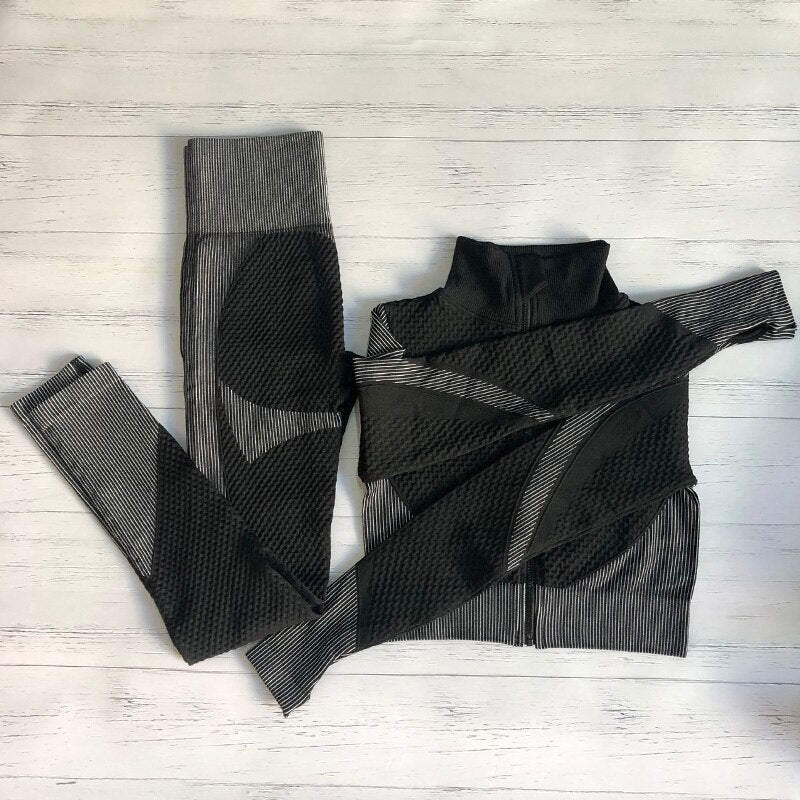 Women Sports Bras Crop Tops High Waist 2Pcs Yoga Sets Zipper Tracksuits Outfits Sportswear Jogging Suit Sweatpants Sport Jogger - Yallafit